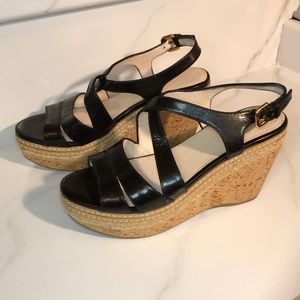 PRADA, Black Strappy, Wedges, Size 36.5 Euro